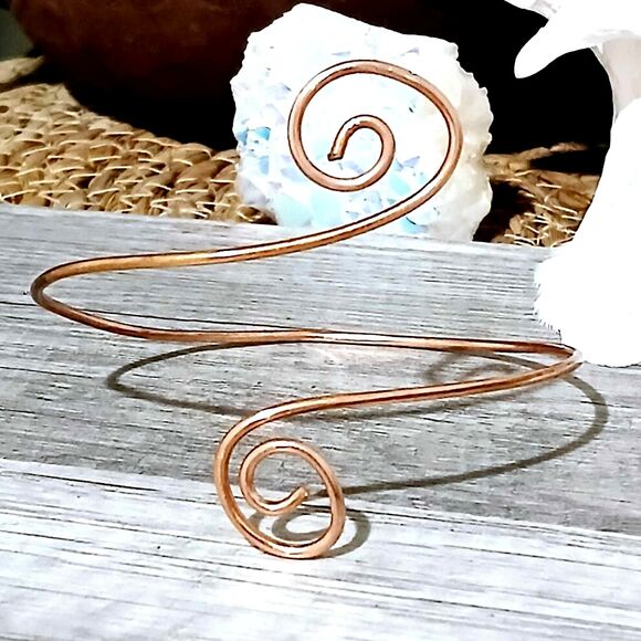 Upcycled Patina Copper Wire Arm Cuff - Unique, Earthy Chic, Adjustable - Picture 2 of 2